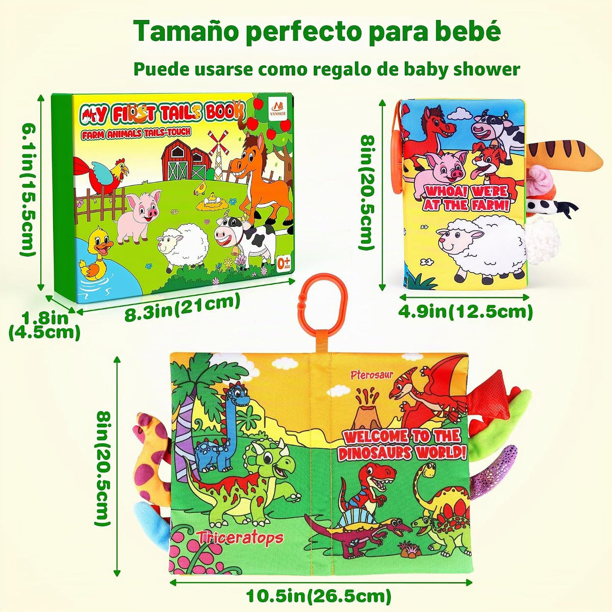 Vanmor Paquete de 2 libros de tela para bebé, juguetes sensoriales...