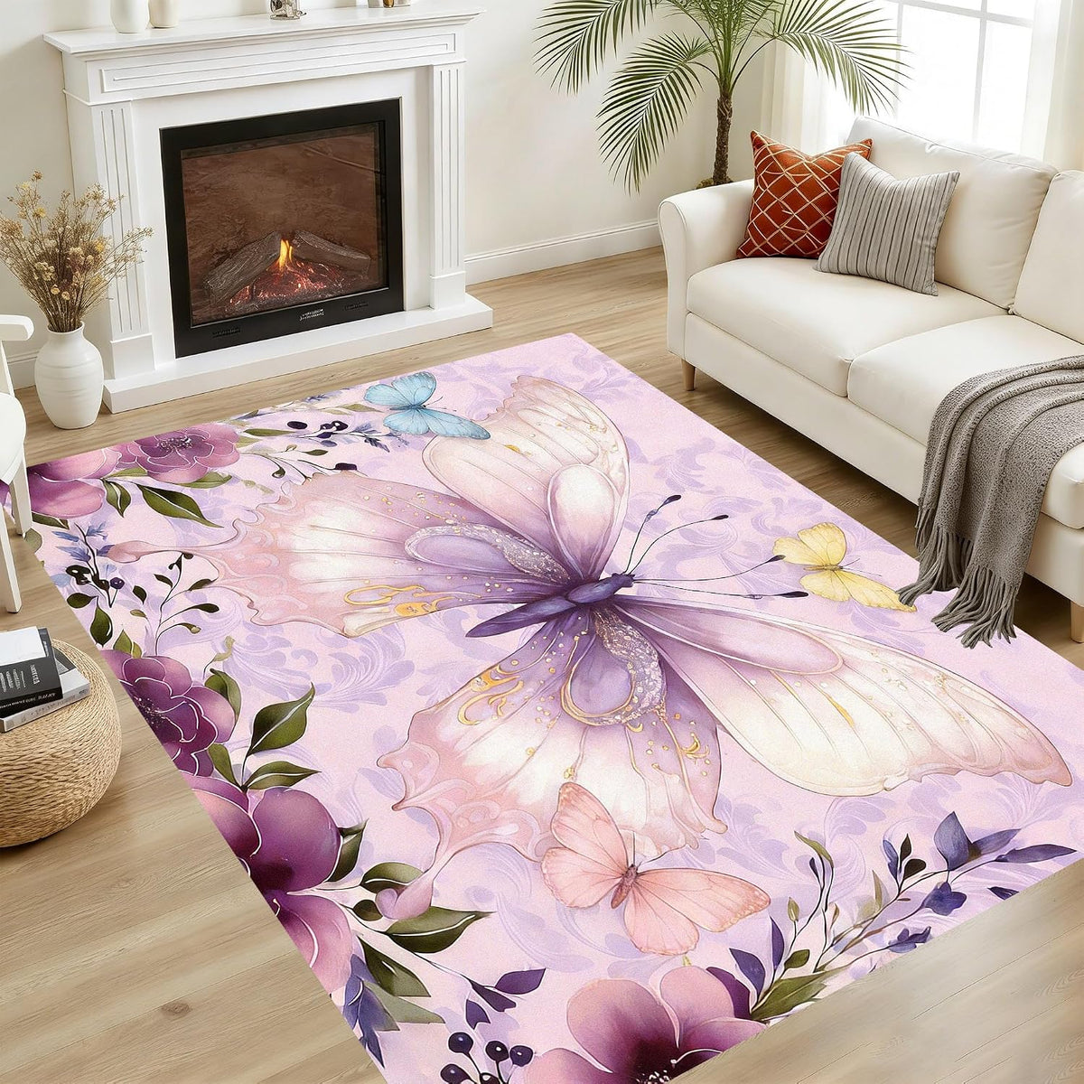 VTKON Alfombra de área de mariposa de 6 x 9 pies para sala de estar...