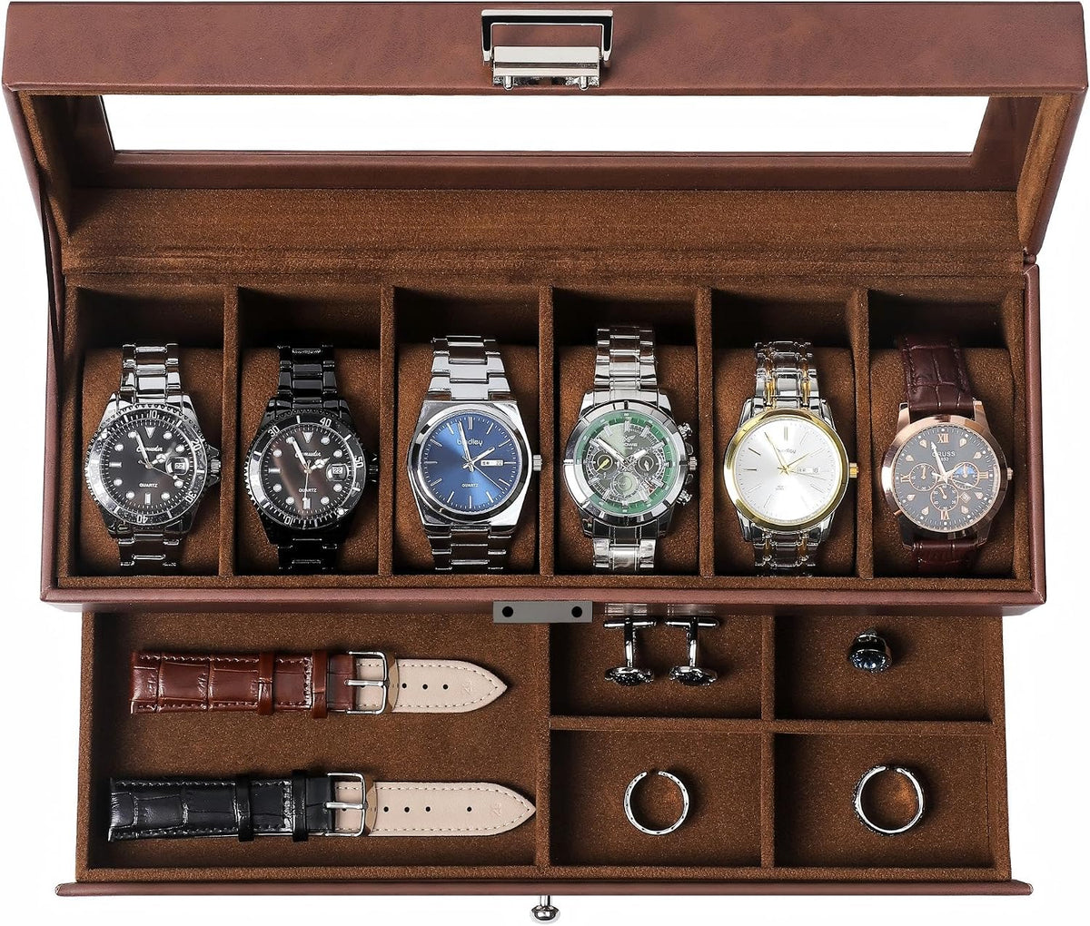 GLOBAL KA Caja de Reloj, Caja de Exhibición de Reloj de 6 Compartim...