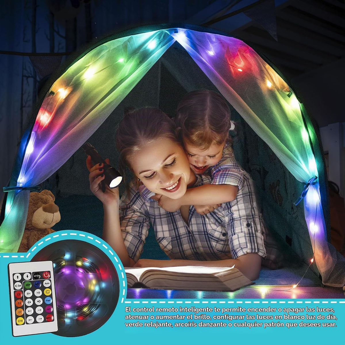 ANC POP Tienda de campaña para niños con tira de luces LED de 55 x...