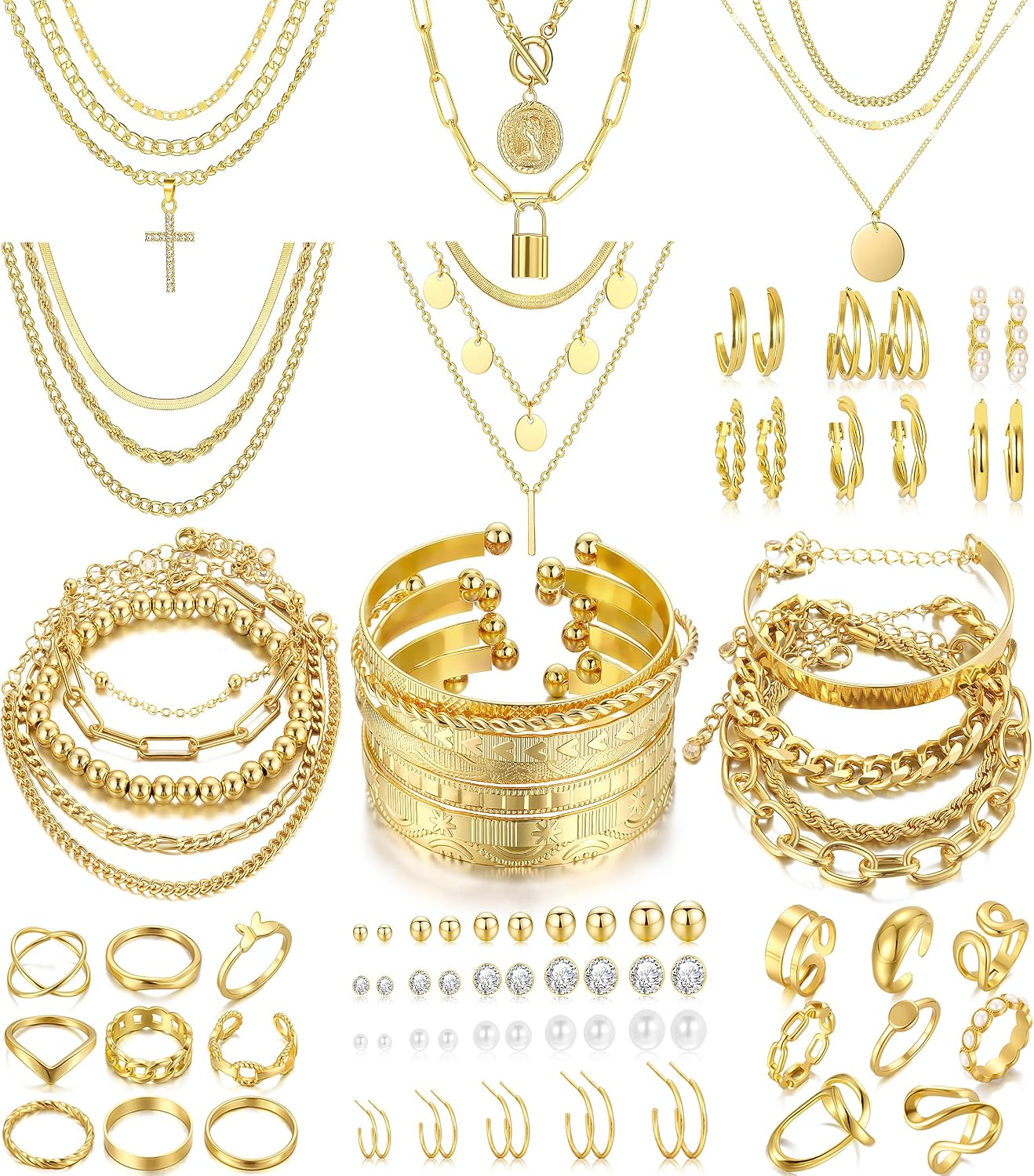 FAXHION Juego de joyas de oro para mujer, 68 piezas, con 7 collares...