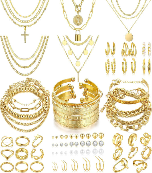 FAXHION Juego de joyas de oro para mujer, 68 piezas, con 7 collares...