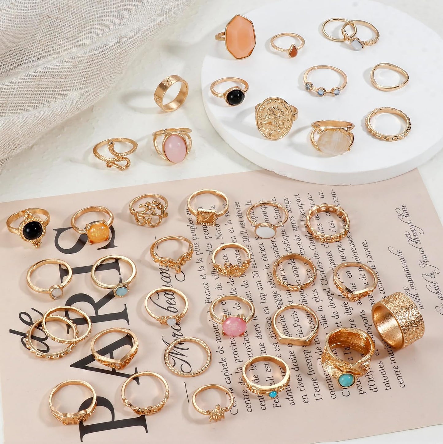 Subiceto Juego de 70 anillos de nudillos de cristal vintage para mu...