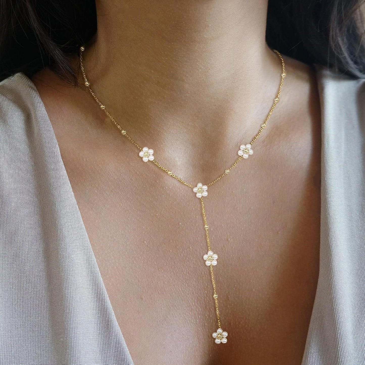 SmileBelle Collares de perlas, gargantilla de perlas de margarita p...