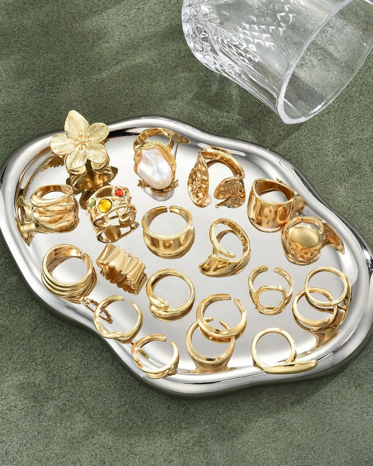 YEEZII Juego de 20 anillos dorados para mujer, anillos de dedo midi...