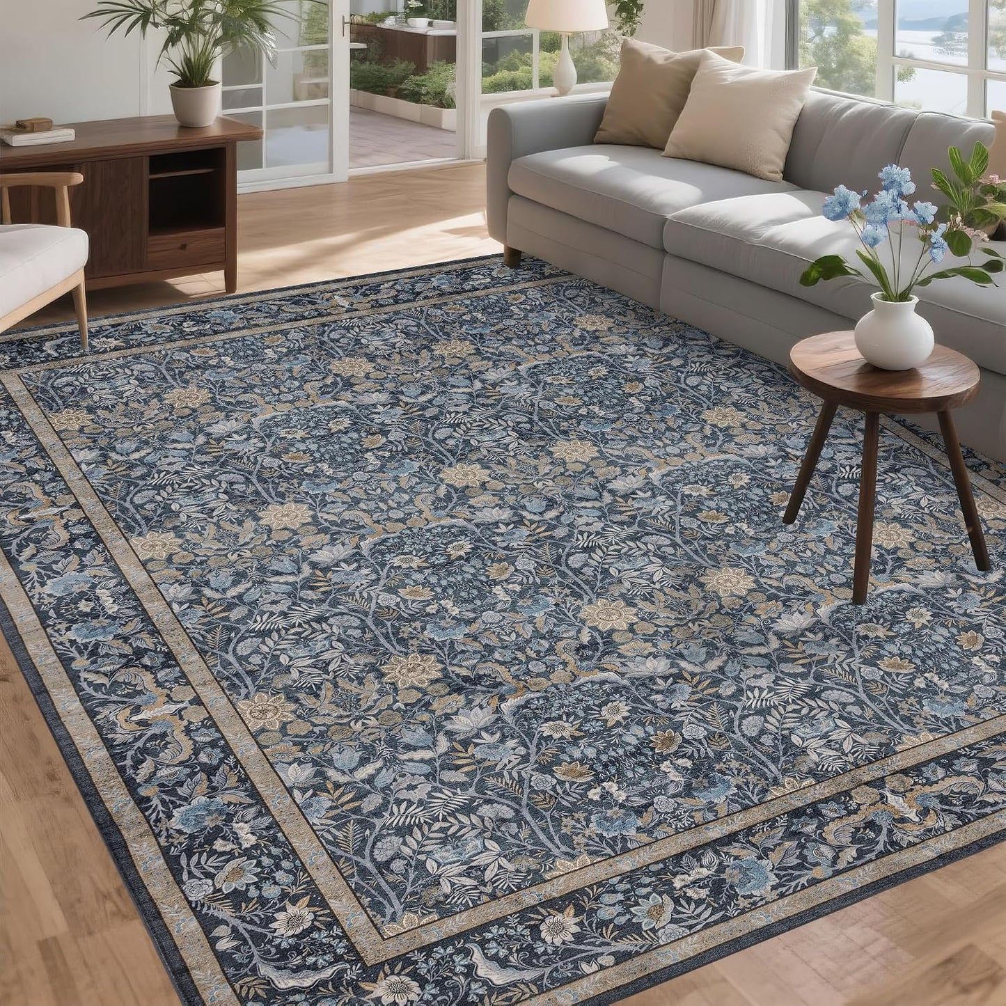 Ruicharm Alfombra lavable para sala de estar: Alfombra bohemia flor...