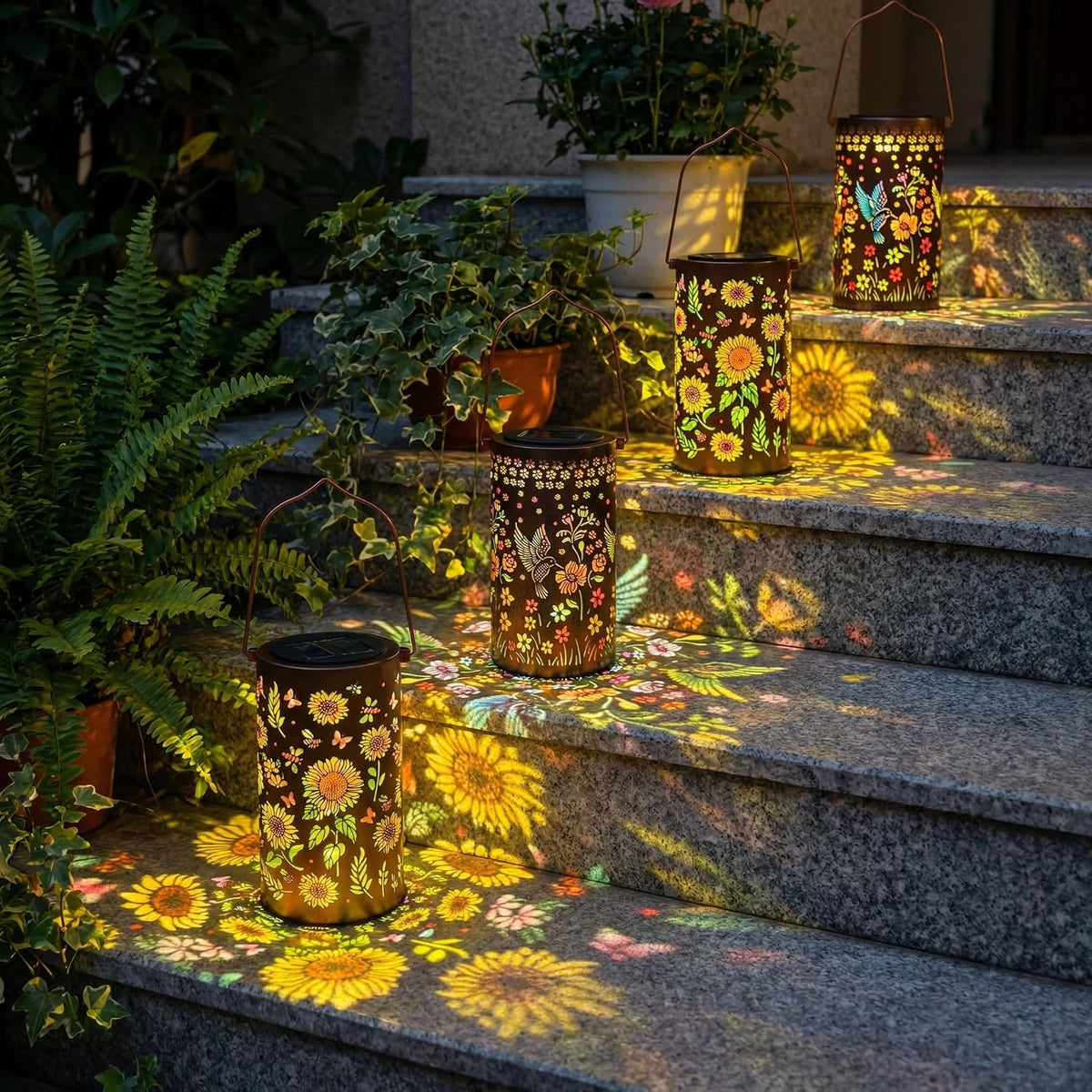 Paquete de 2 linternas solares coloridas impermeables para exterior...