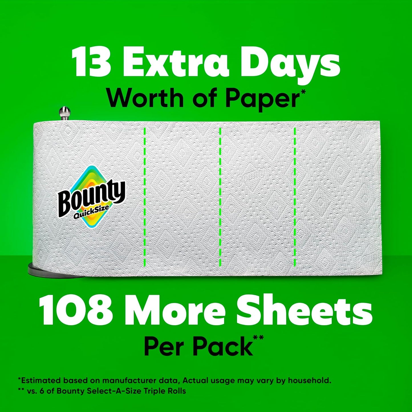 Bounty Toallas de papel de tamaño rápido, blancas, 6 rollos triples...