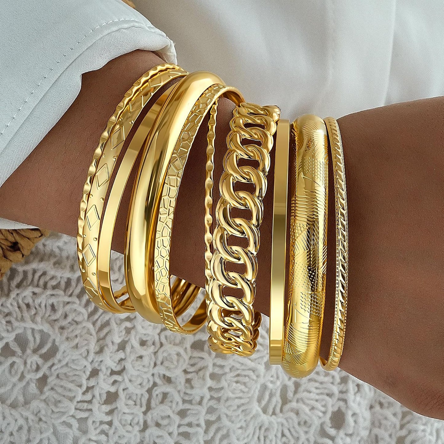 ÌF ME - Pulseras de bangle de oro para mujer, conjunto de pulseras...