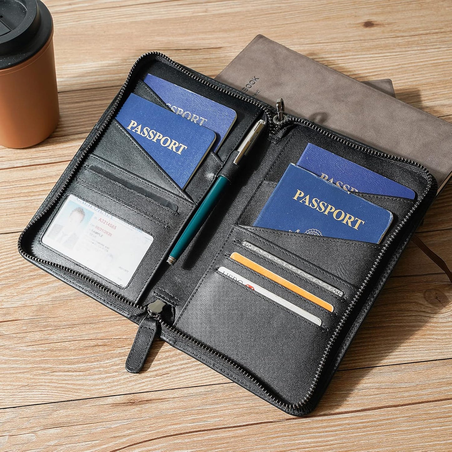 Polare - Funda para pasaporte de cuero de grano completo para hombr...