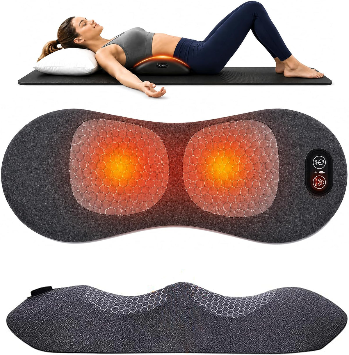 Almohada de masaje 3 en 1 con calor, vibración y soporte, masajeado...