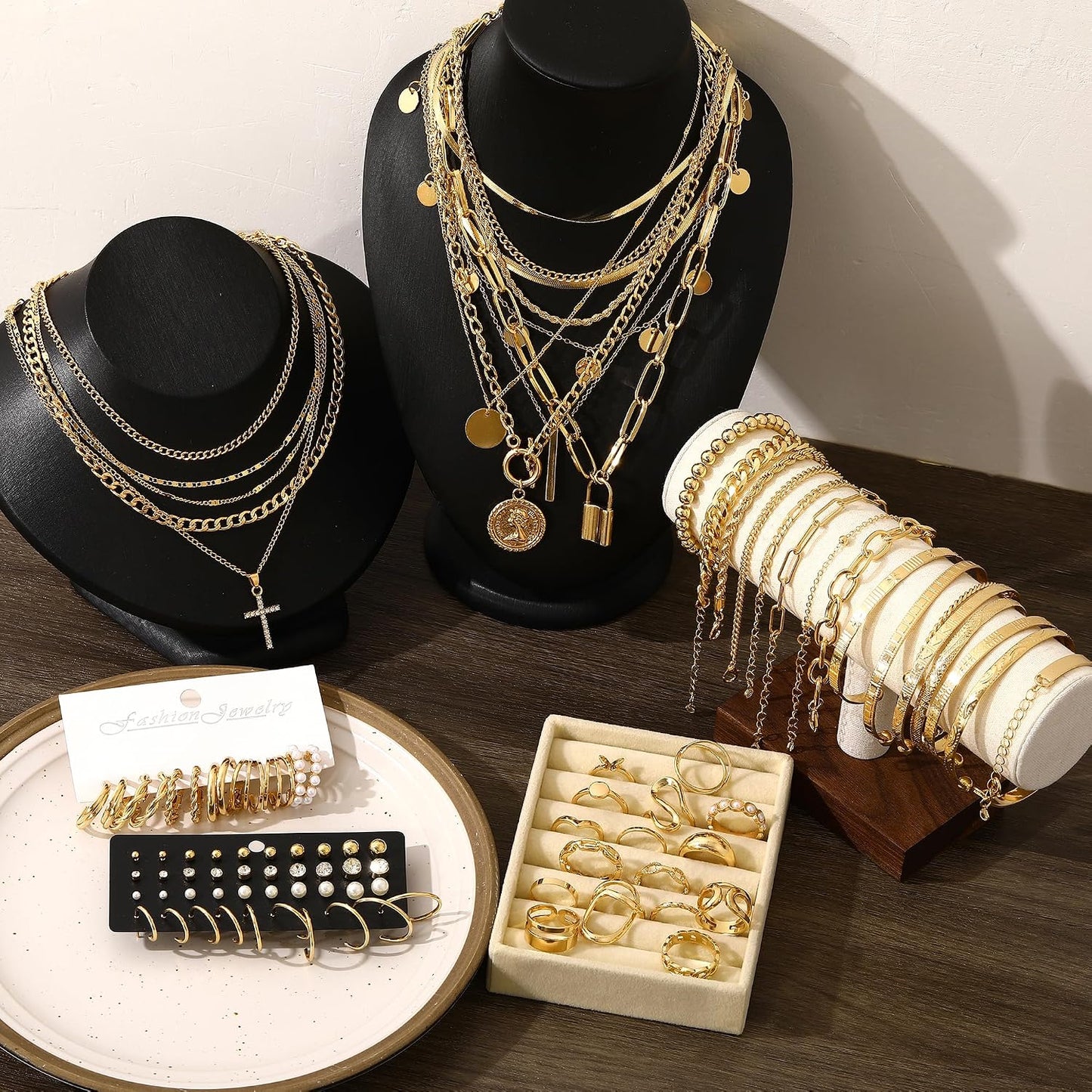 FAXHION Juego de joyas de oro para mujer, 68 piezas, con 7 collares...