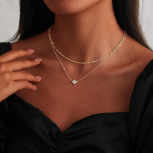 MIDEEO Collares en capas de oro para mujer, chapado en oro de 14 qu...