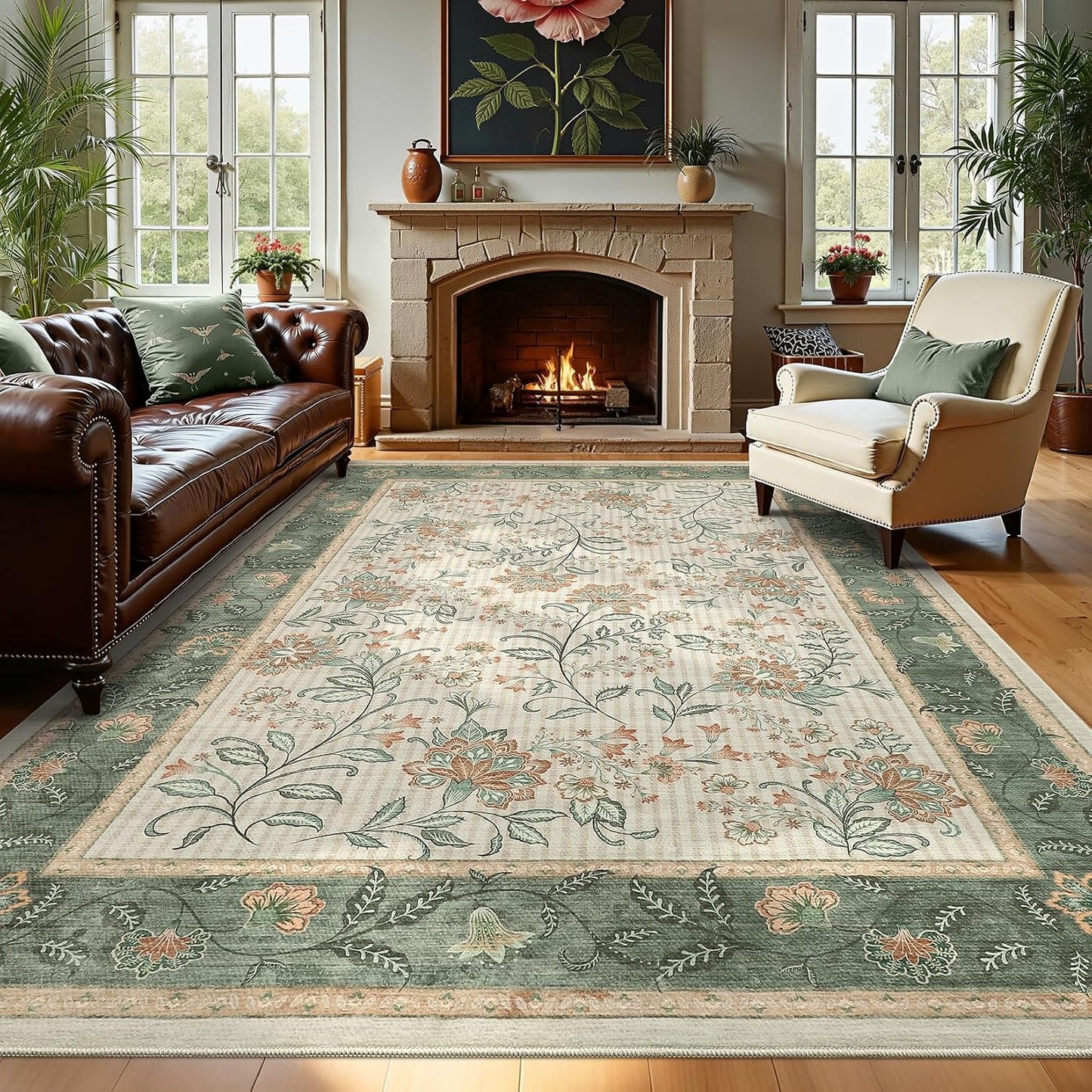 GarveeHome Alfombra lavable verde salvia de 8 x 10 para sala de est...