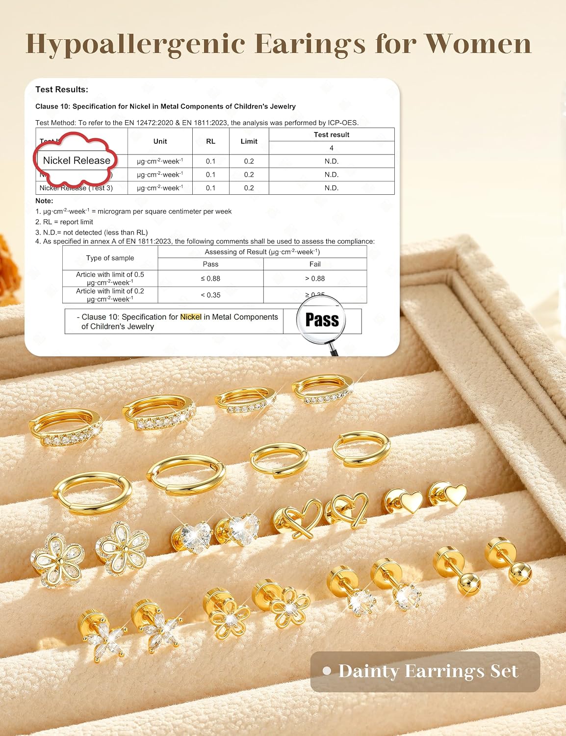 Aretes de tuerca hipoalergénicos de oro para mujeres y niñas - Jueg...