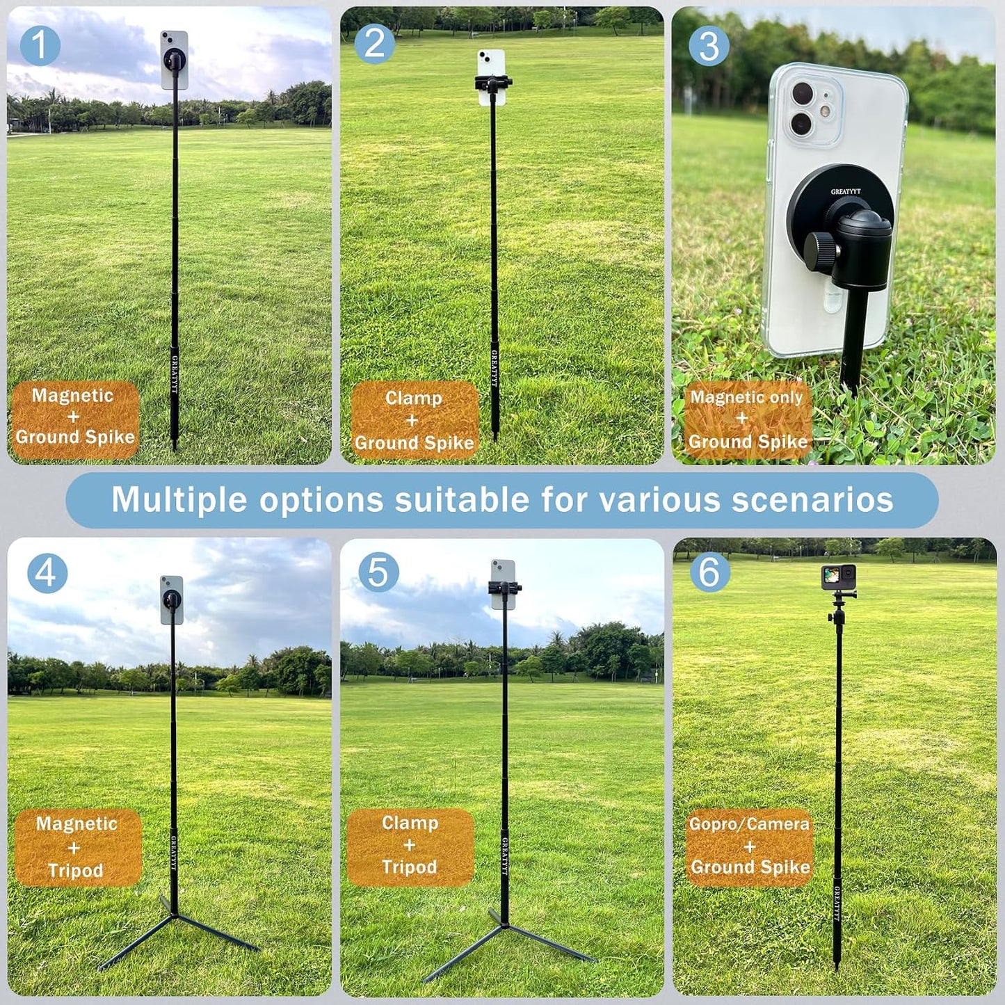 GreatYYT Monopod y trípode para selfie stick para grabar swing de g...