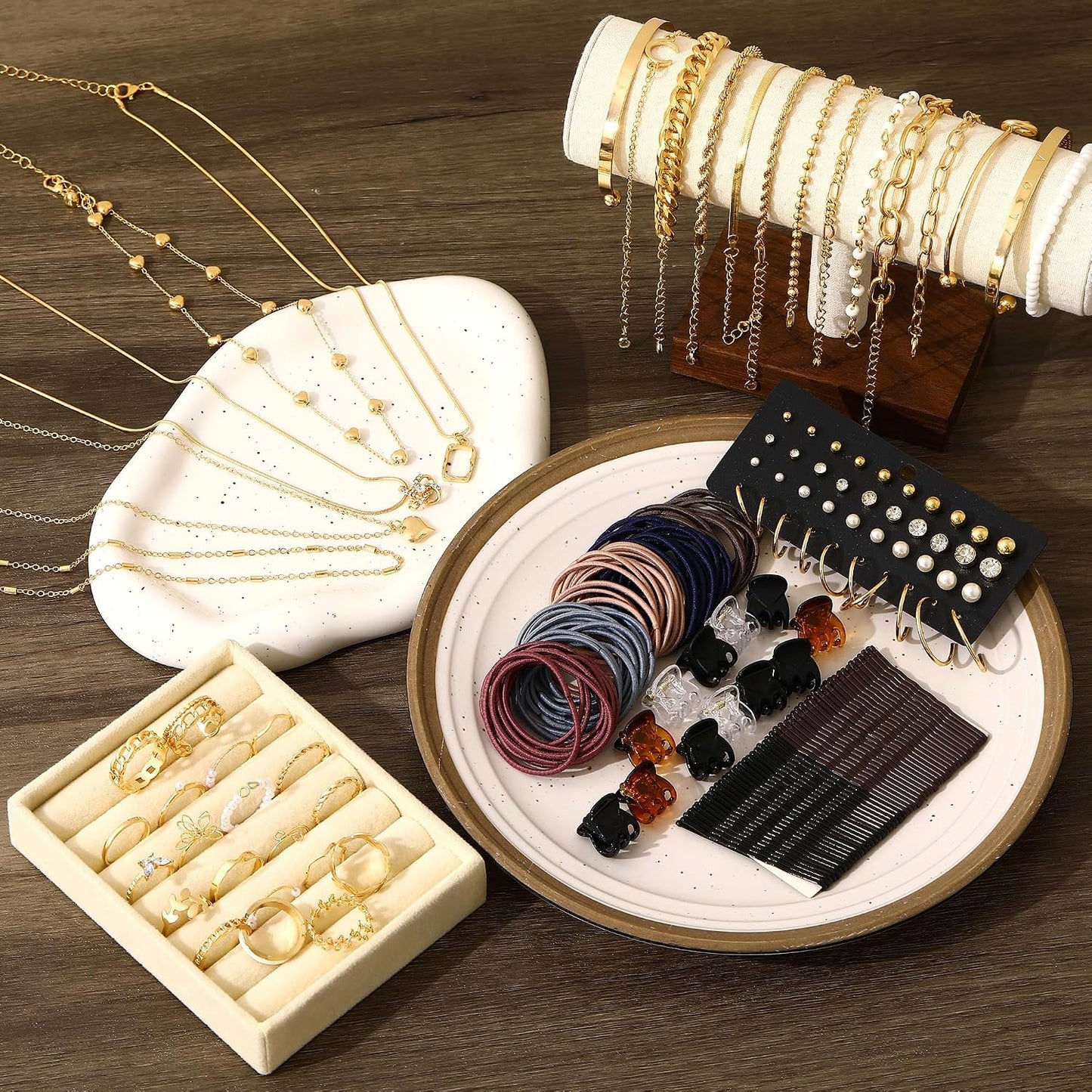 FAXHION Juego de joyas de oro para mujer, 68 piezas, con 7 collares...