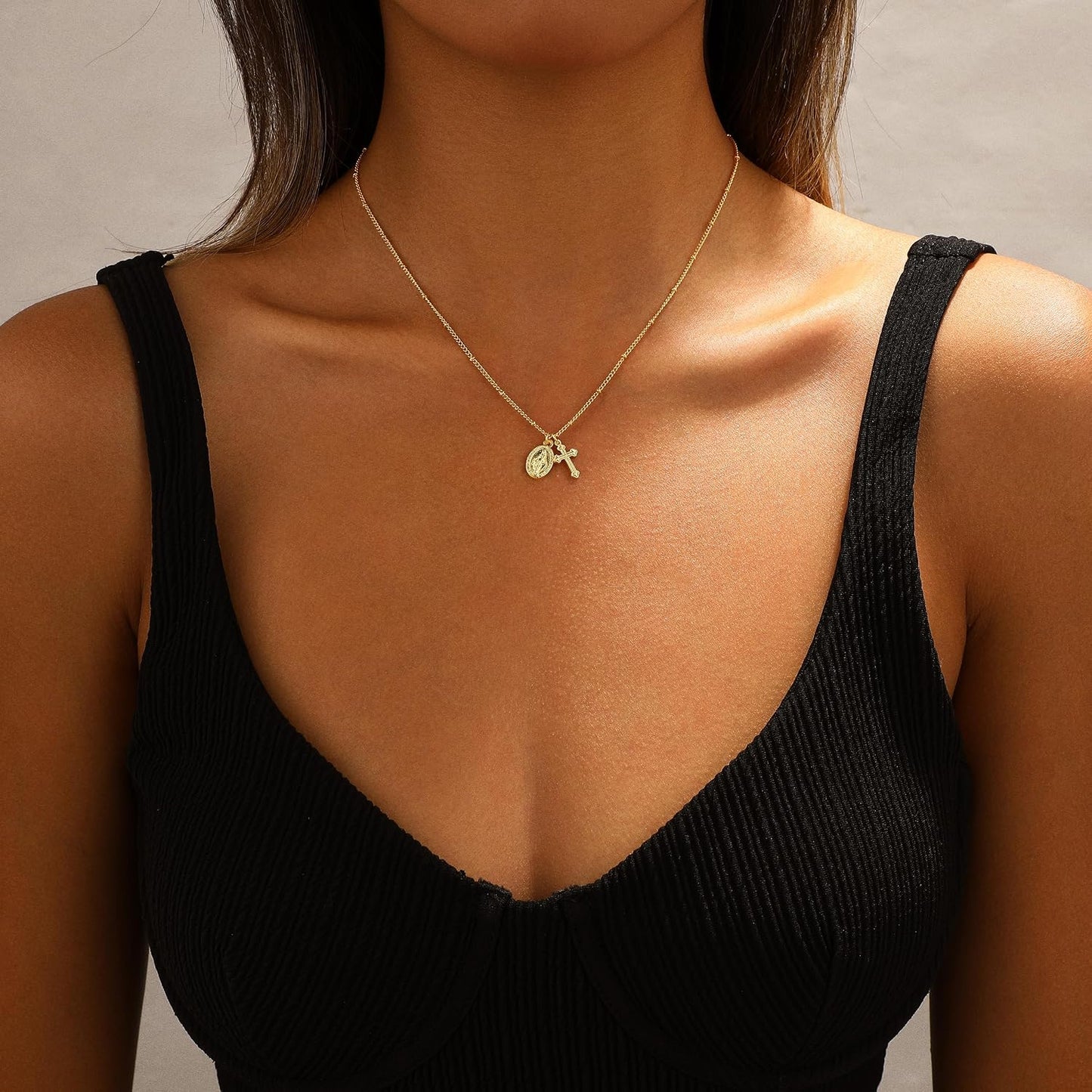 JIKASI Collar de cruz para mujer, chapado en oro o plata de 14 quil...