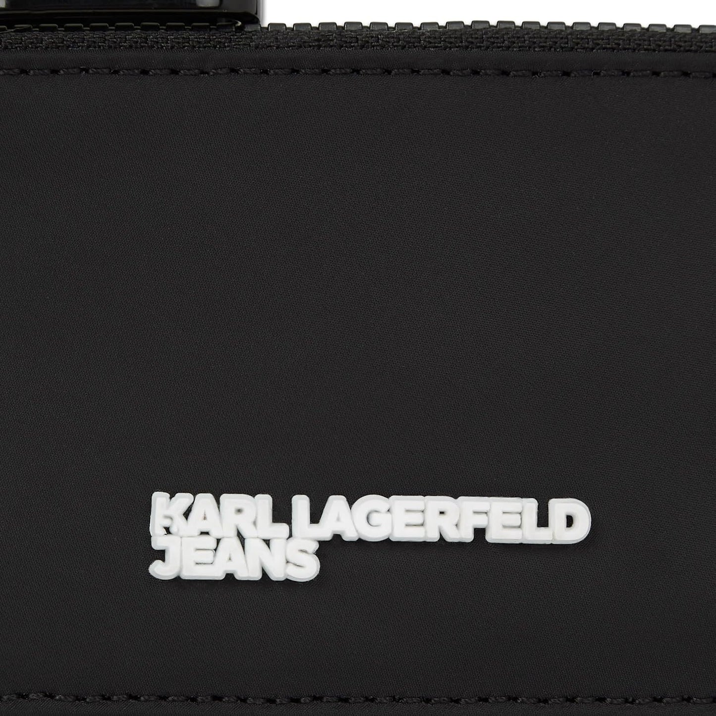 KARL LAGERFELD JEANS Tarjetero de nailon con cordón para mujer, Neg...