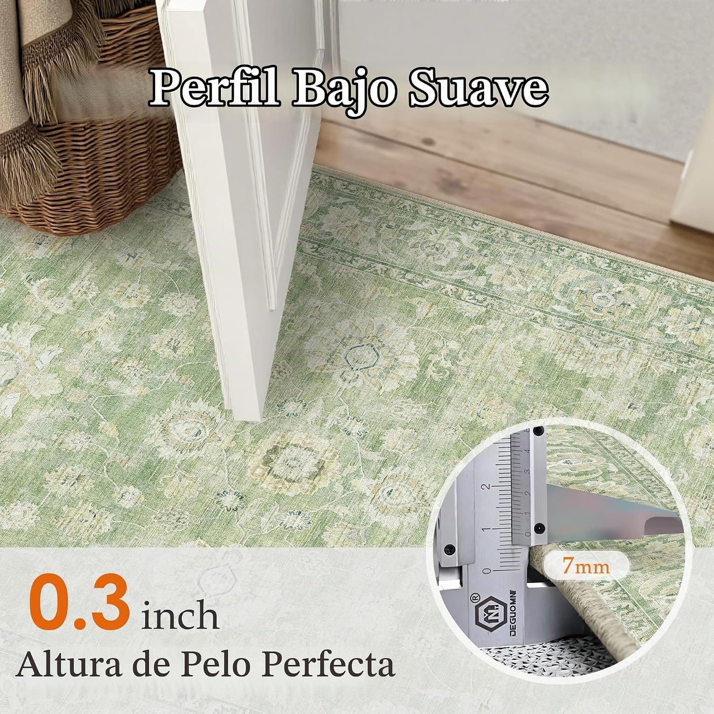 WondRg Alfombra verde lavable de 8 x 10 pies para sala de estar, do...