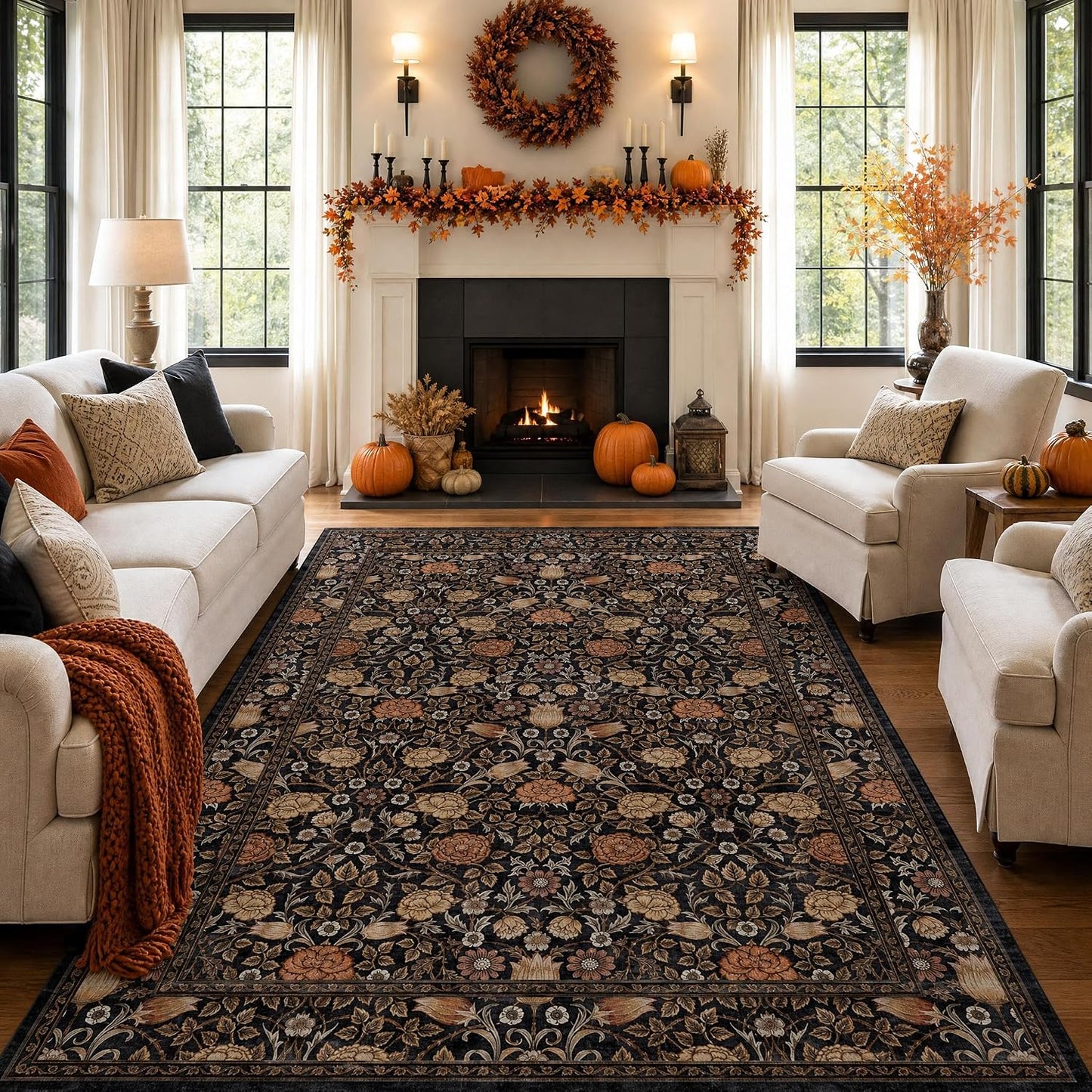 GarveeHome Alfombra Vintage Floral Lavable Marrón de 8x10 pies para...