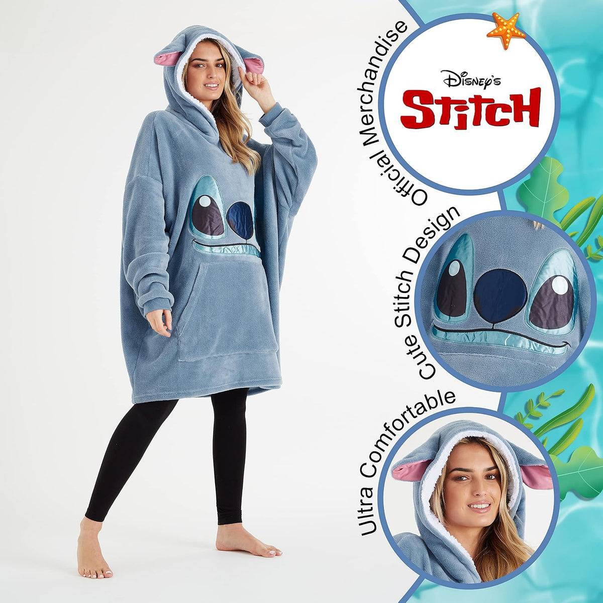 Disney Manta con Capucha de Stitch para Mujeres y Adolescentes, Pon...