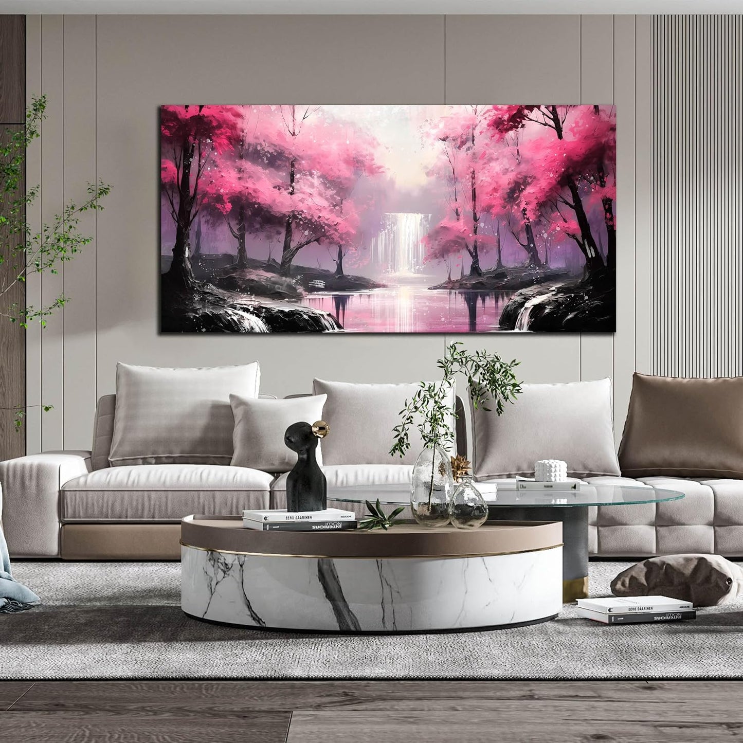 Arte de pared de árbol rosa para sala de estar de gran tamaño - Dec...