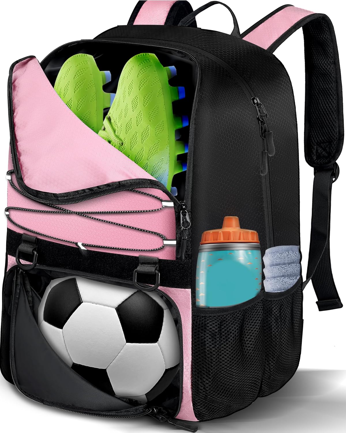 LOINTET Bolsa de fútbol juvenil, mochila de fútbol con compartiment...