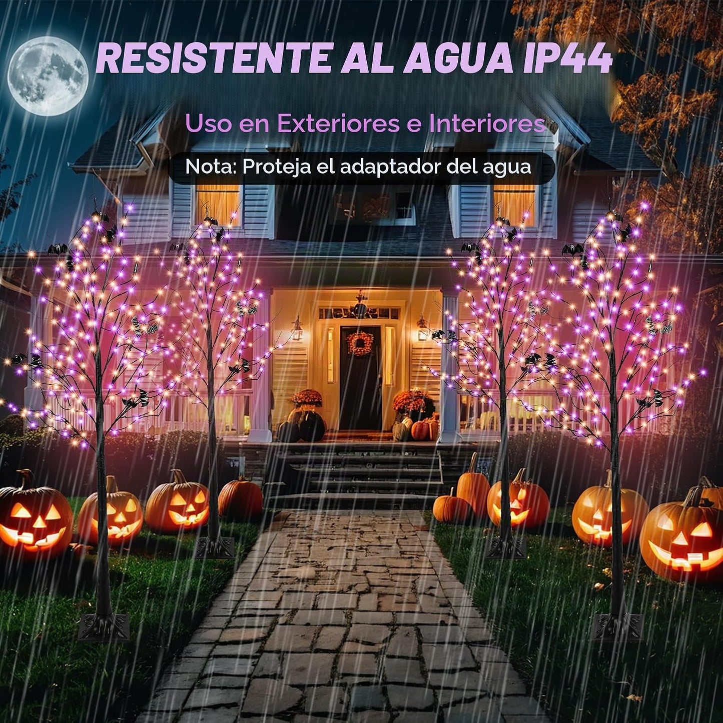Árbol iluminado de Halloween con 260 luces LED, árbol de Halloween...