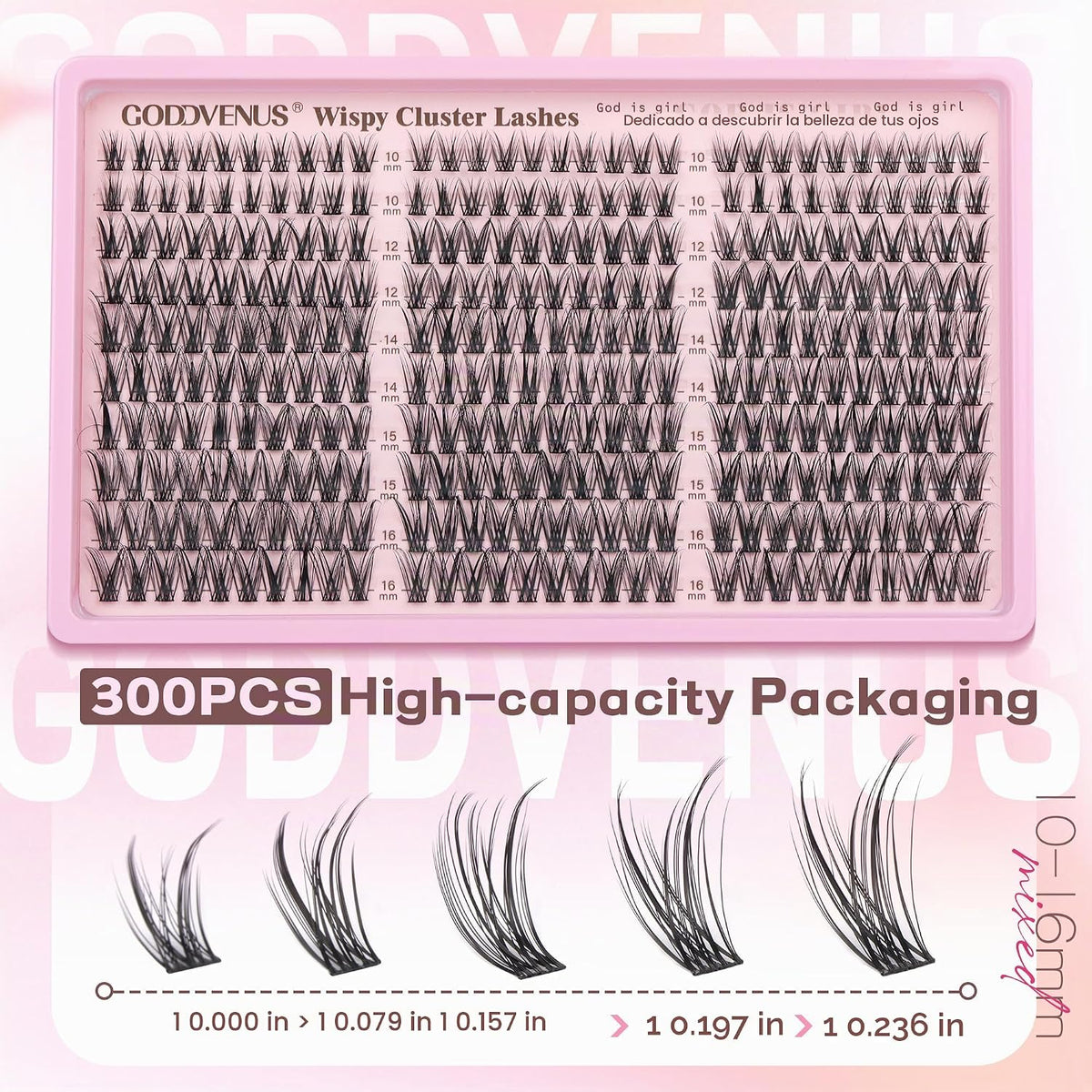 Extensiones de pestañas Goddvenus, naturales, en racimo, rizadas en...