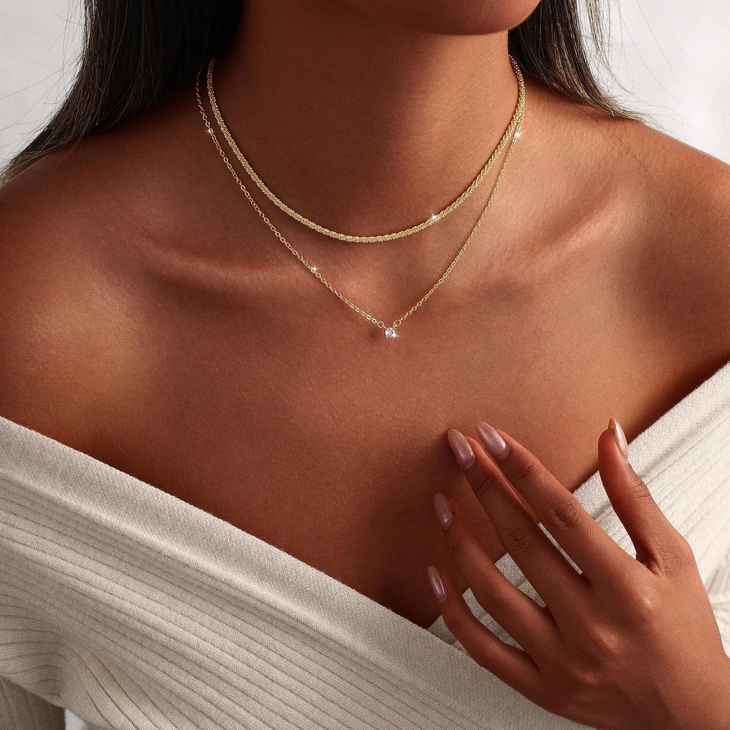 MIDEEO Collares en capas de oro para mujer, chapado en oro de 14 qu...
