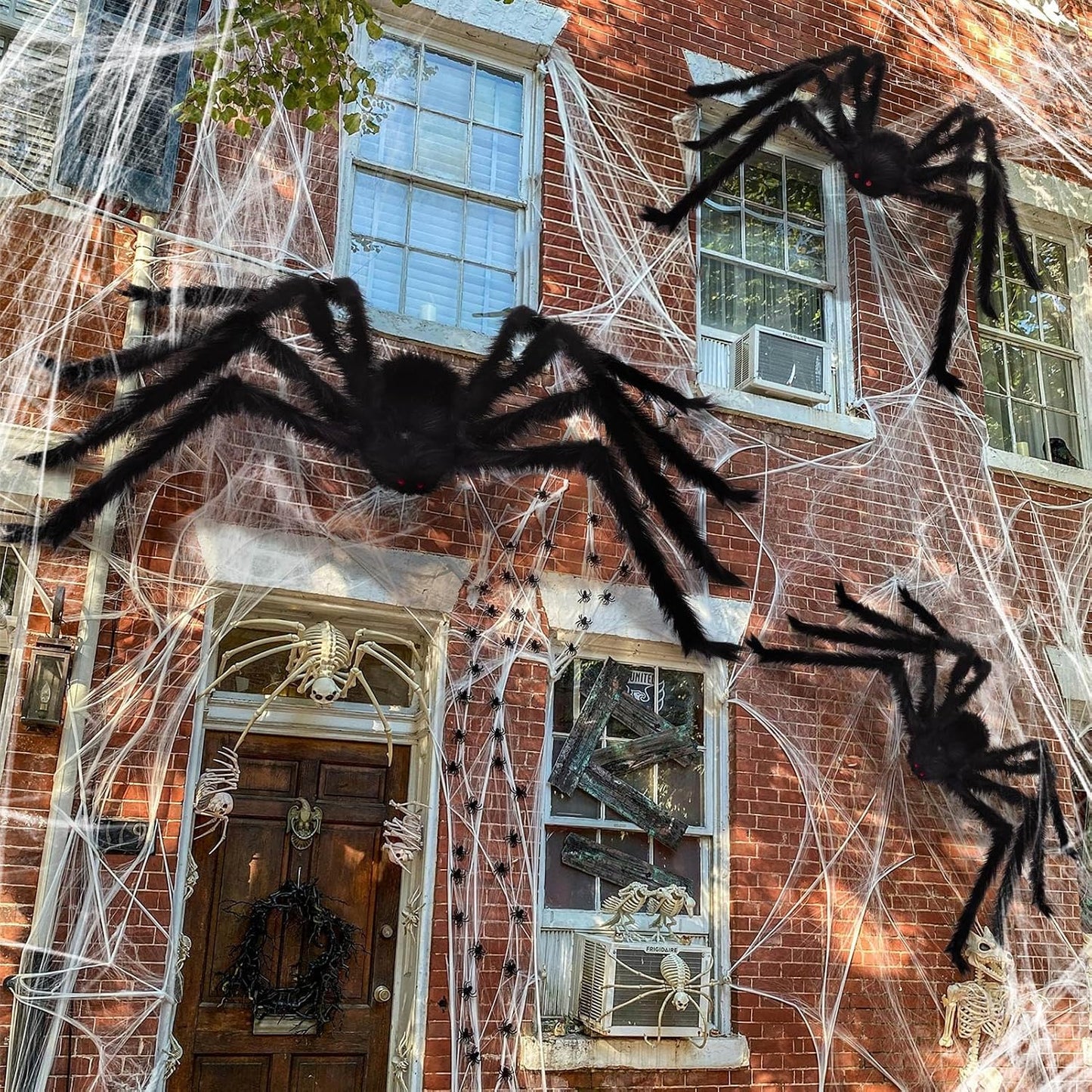 Paquete de 3 arañas gigantes decoraciones de Halloween, araña negra...