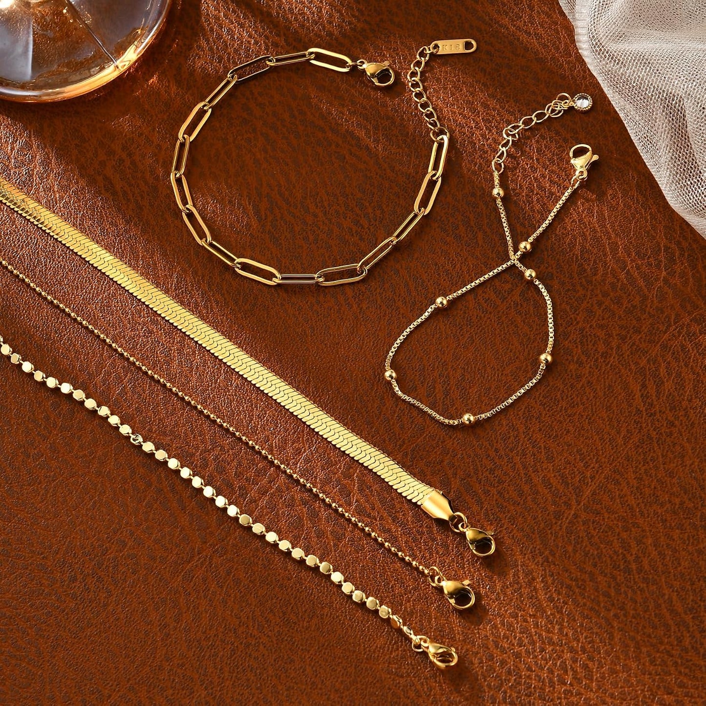Striviio Pulseras de oro para mujer, chapado en oro de 14 quilates,...