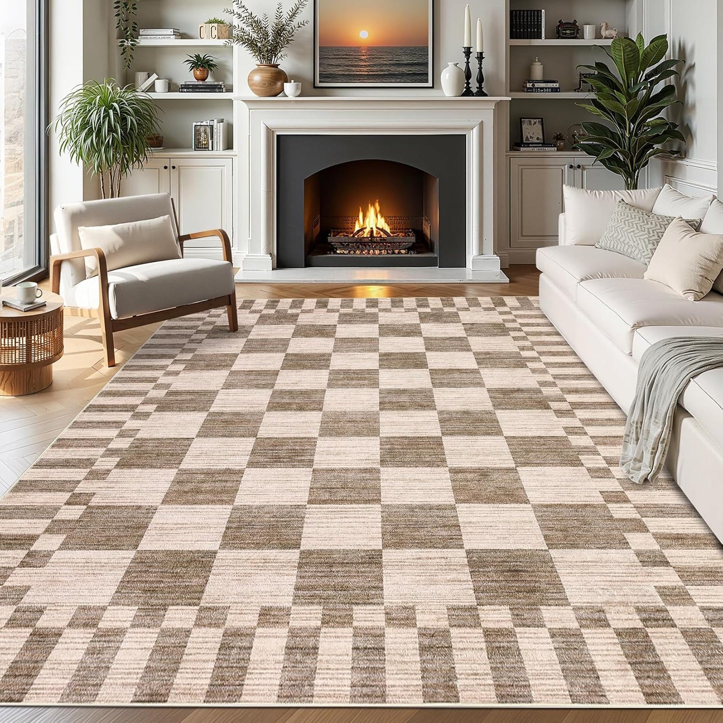GarveeHome - Alfombra geométrica lavable de 8 x 10 pies, color marr...