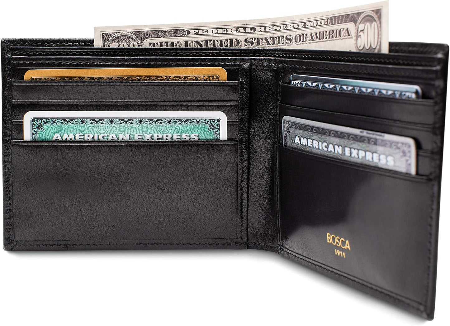 Bosca Cartera de 8 bolsillos para hombre en piel vieja - RFID, Negro -