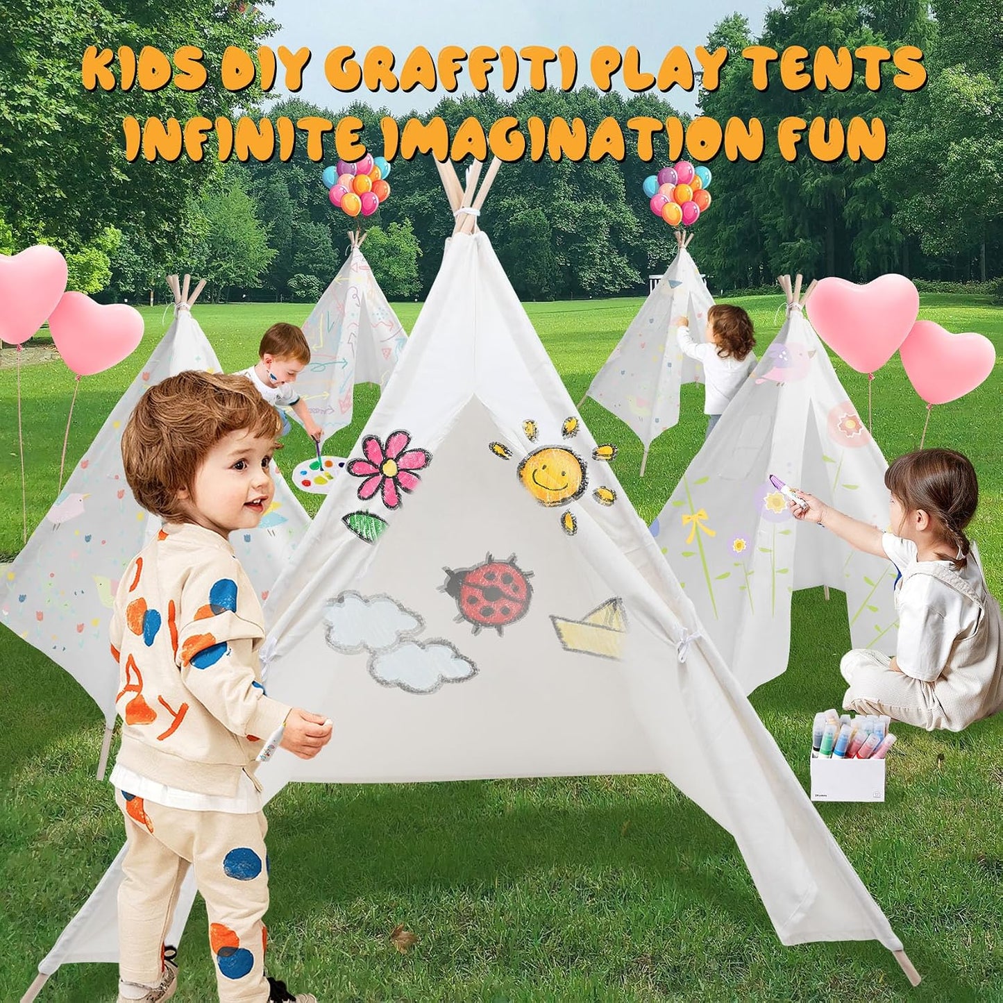 Paquete de 6 carpas tipi para niños [reforzadas] con luces LED y co...