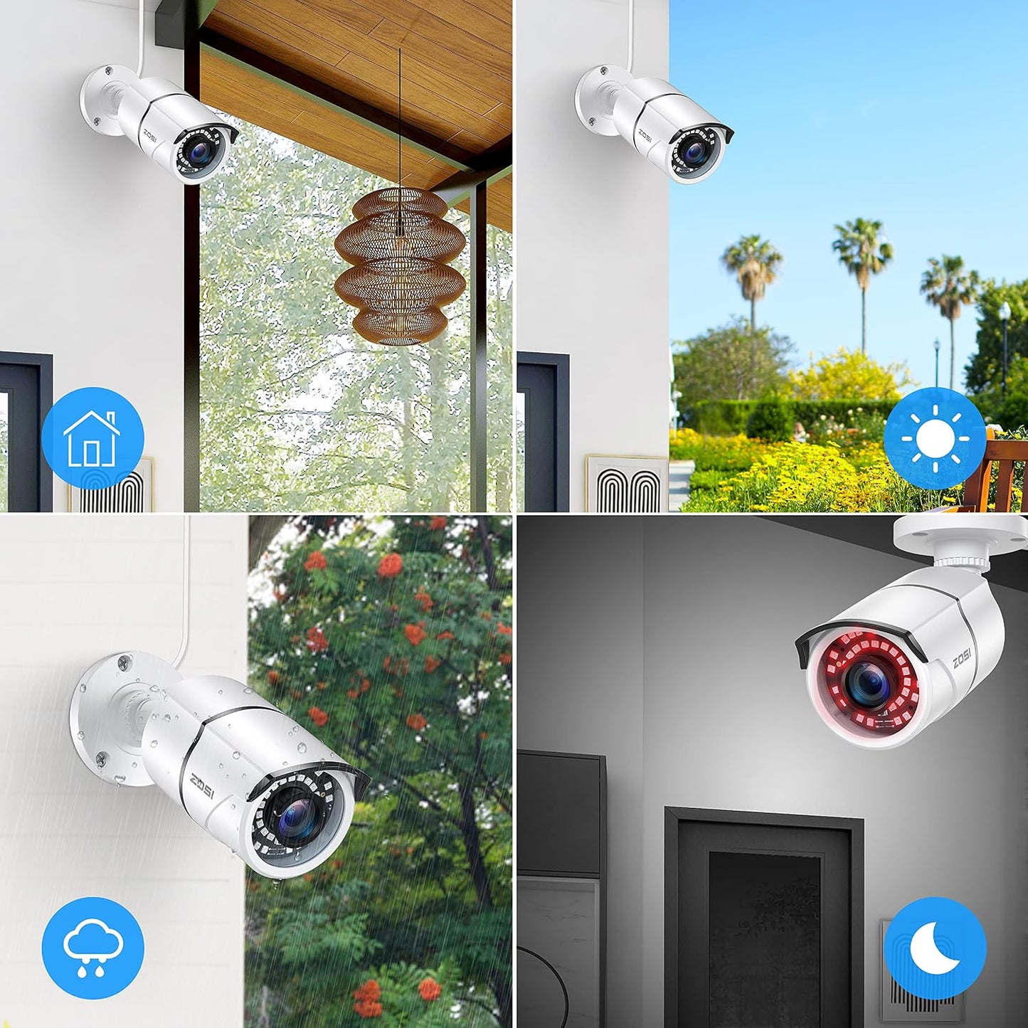 ZOSI - 4 Pack 2MP 1080p HD-TVI Cámara de seguridad para el hogar, p...