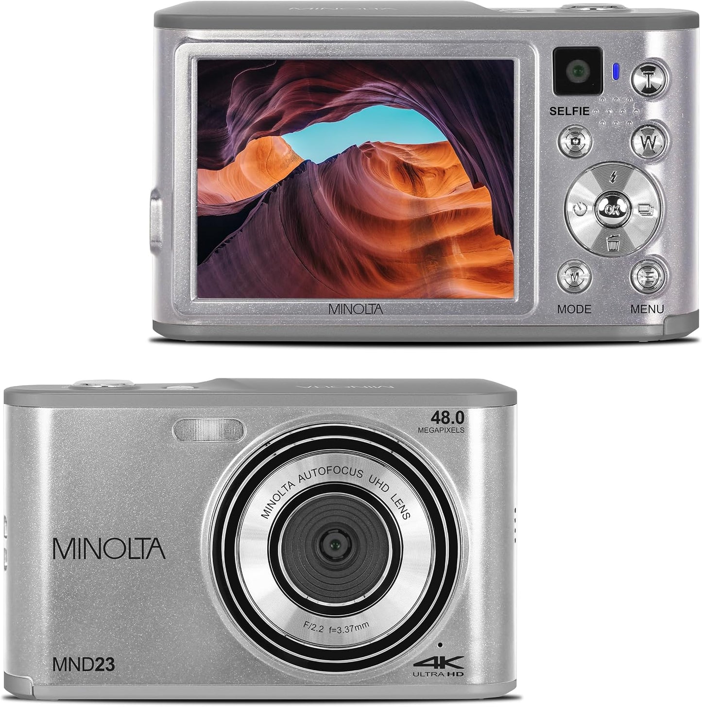Minolta Cámara digital de 48 megapíxeles con lente selfie trasera \...
