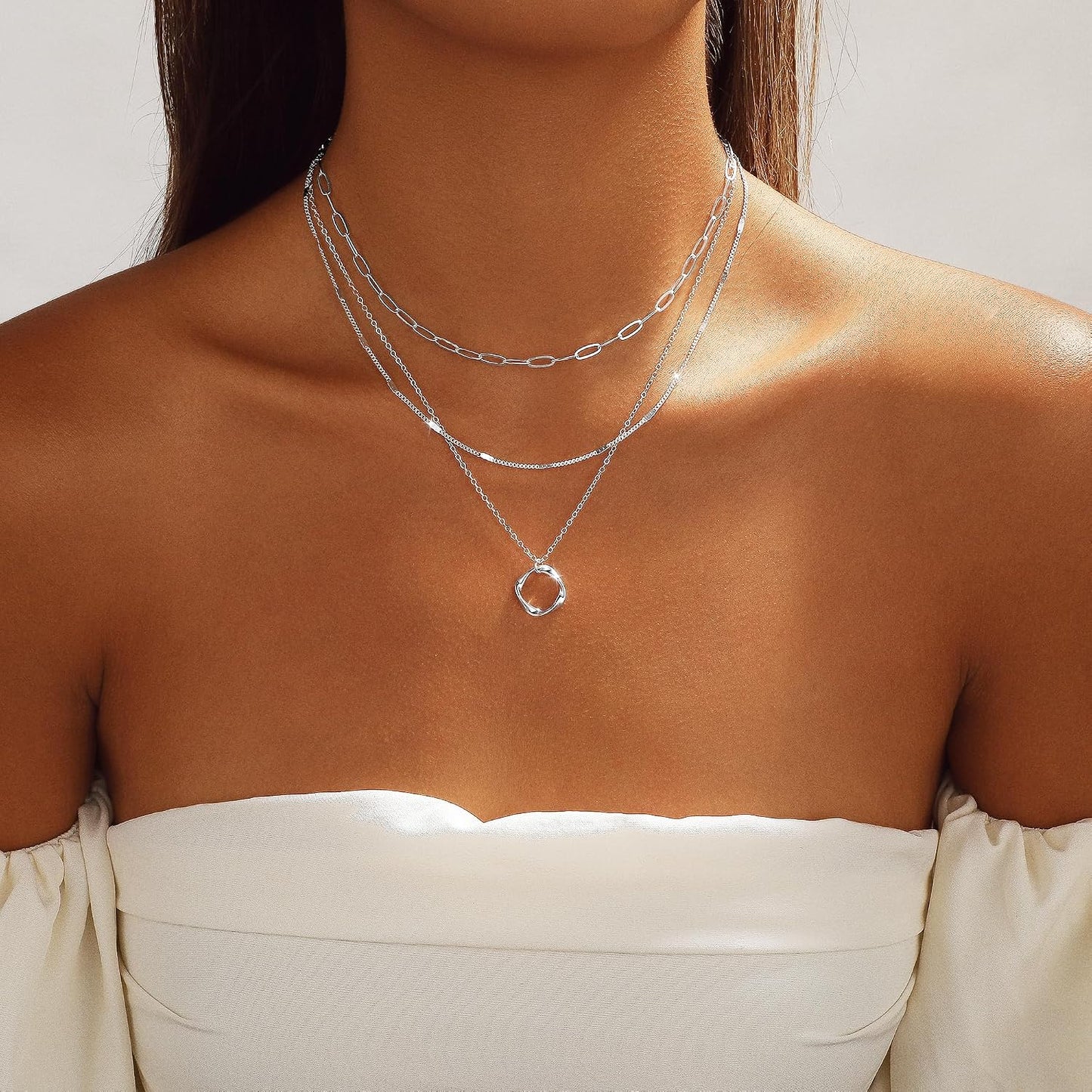 CAROVO Collar en capas de oro\/plata para mujer, chapado en oro\/pl...