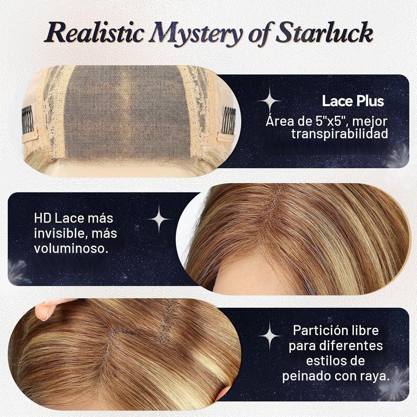 starluck Pelucas de cabello humano con encaje frontal, pelucas de c...