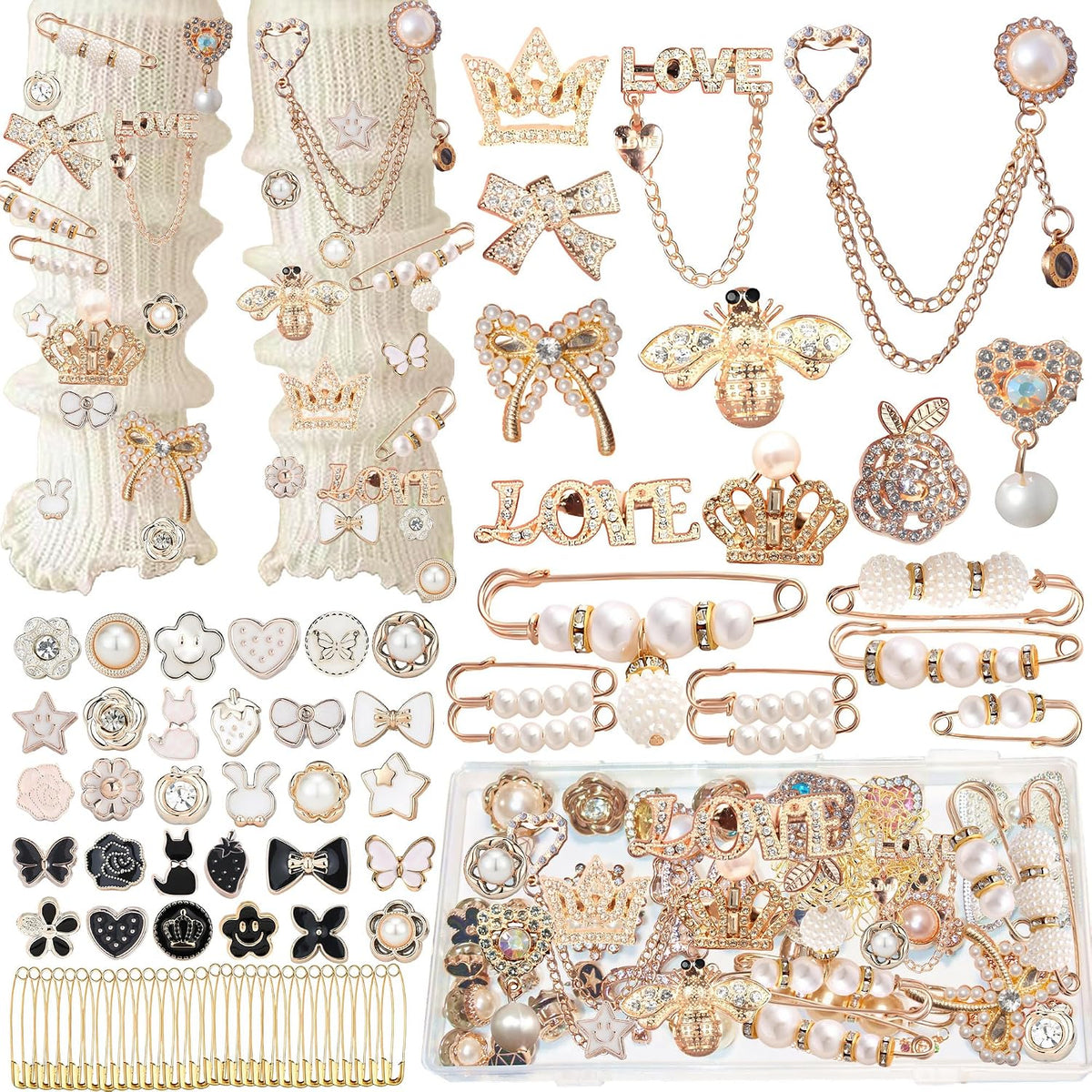 Kit de 72 dijes para calcetines Junk, broches y alfileres dorados p...