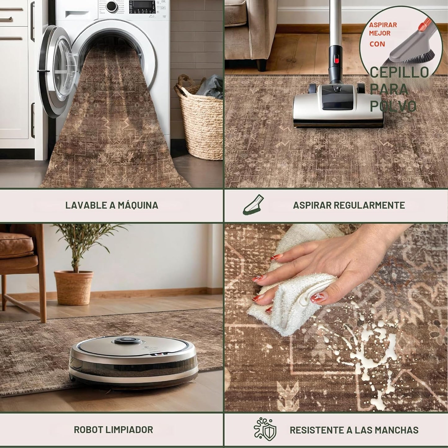 Hazo Haus - Alfombra Boho Marrón Taupe para Sala de estar de 2,44 x...