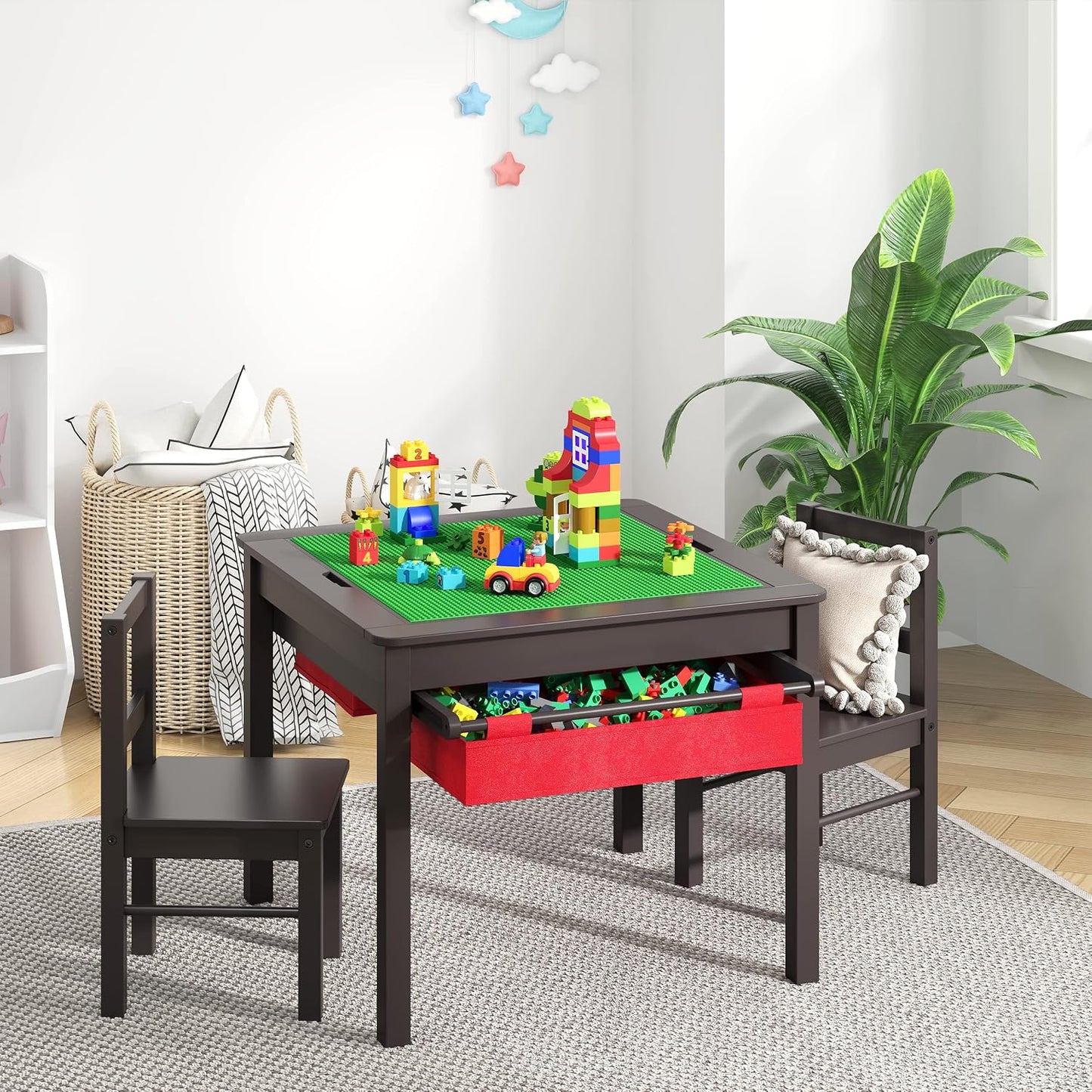 UTEX - Juego de mesa de construcción para niños 2 en 1 de madera co...