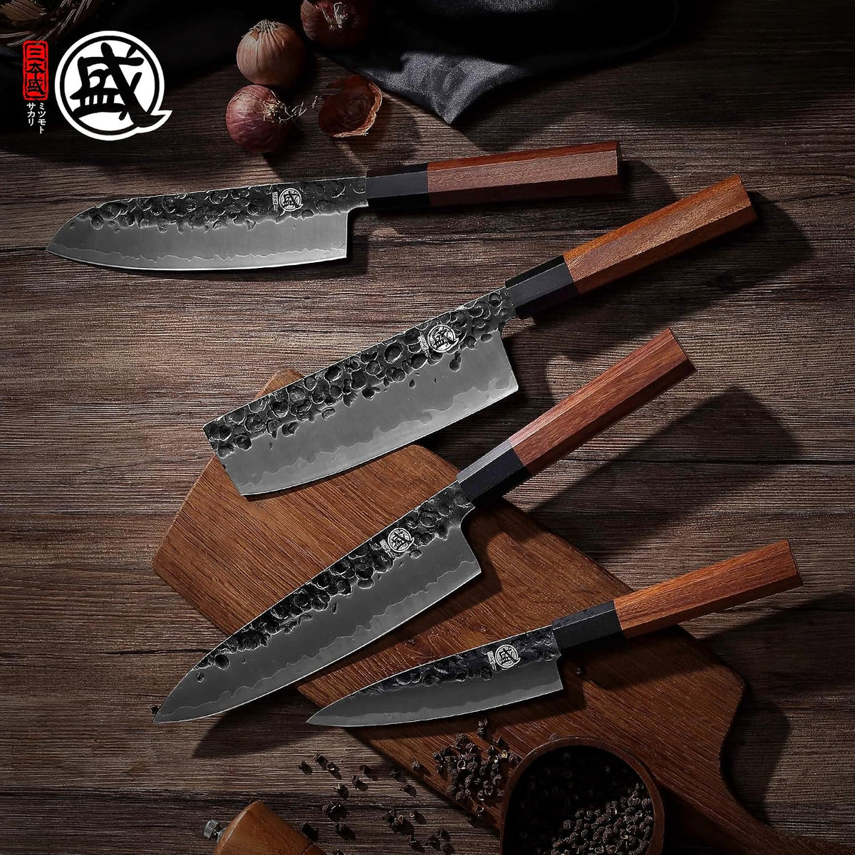 Juego de cuchillos de chef japoneses MITSUMOTO SAKARI 4 piezas, jue...