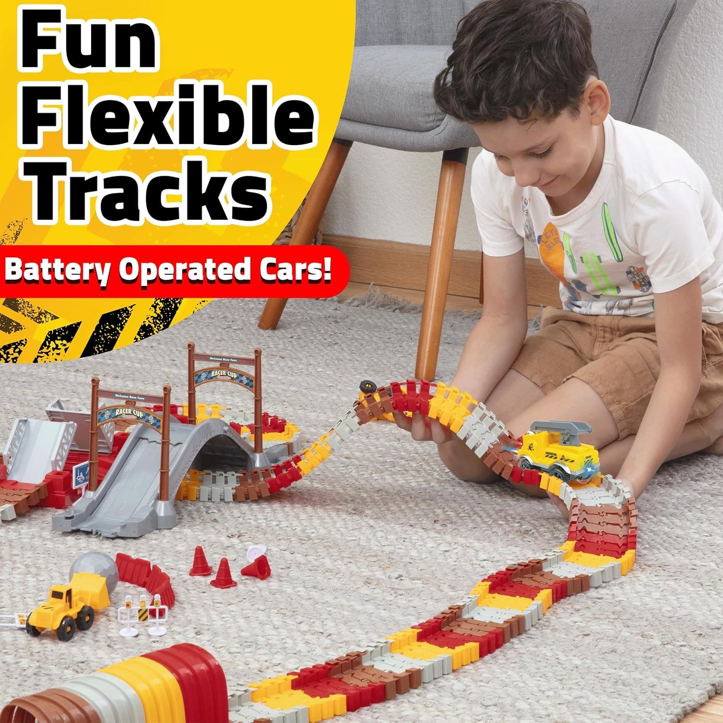 USA Toyz - Juego de construcción Snap Trax con pistas de carreras p...