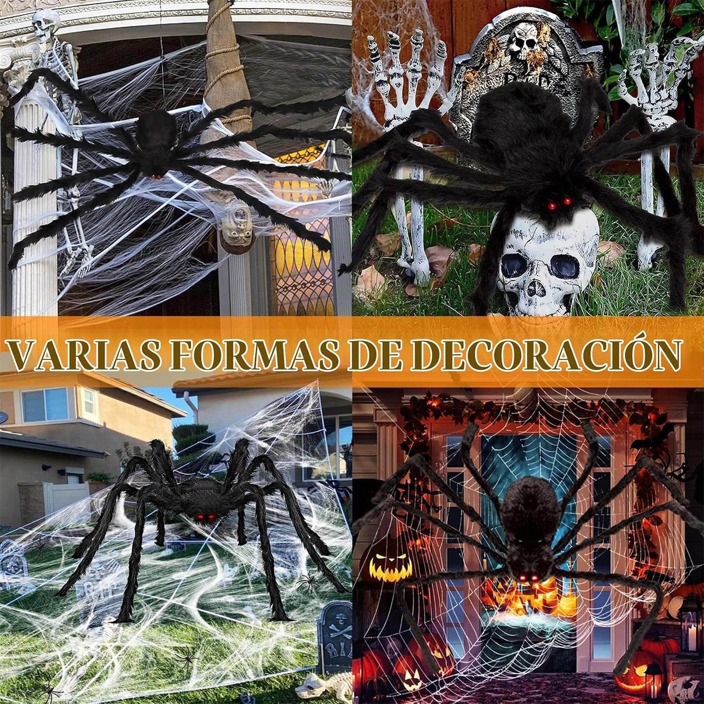 Luces de telaraña gigante de Halloween para decoración al aire libr...