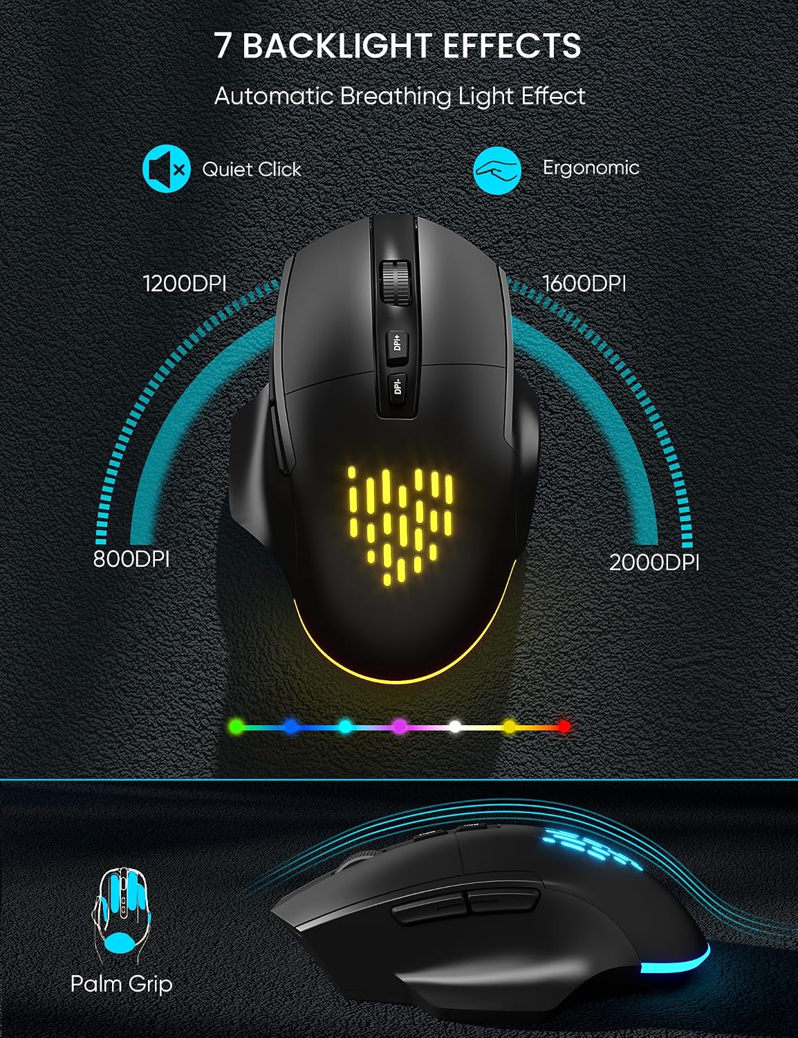 SABLUTE Combo de teclado y mouse inalámbricos, onda ergonómica con...