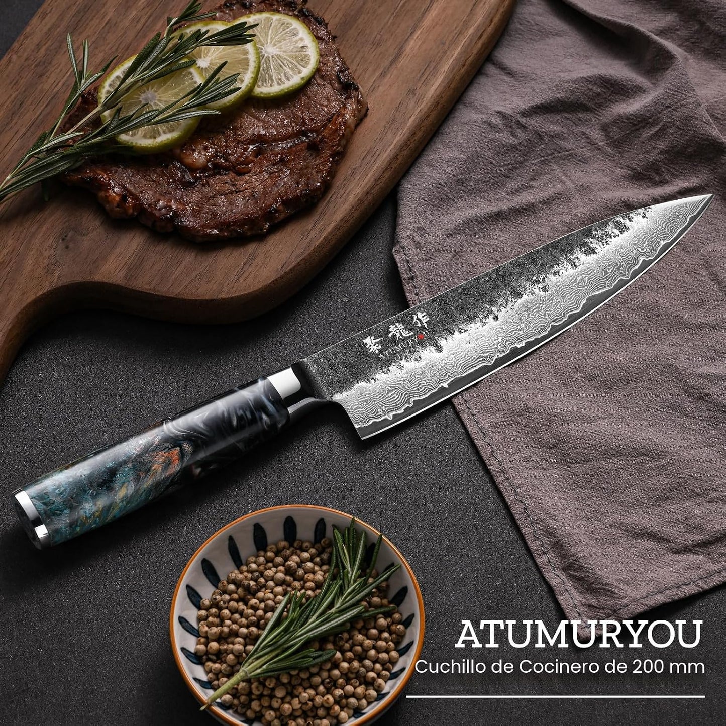 8" cuchillo de chef japonés, maquinilla de afeitar afilada a ma...