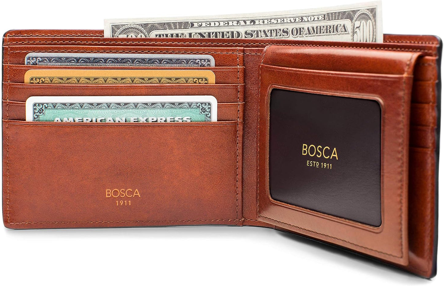 Bosca Billetera de cuero de crédito para hombre con tarjeta de iden...