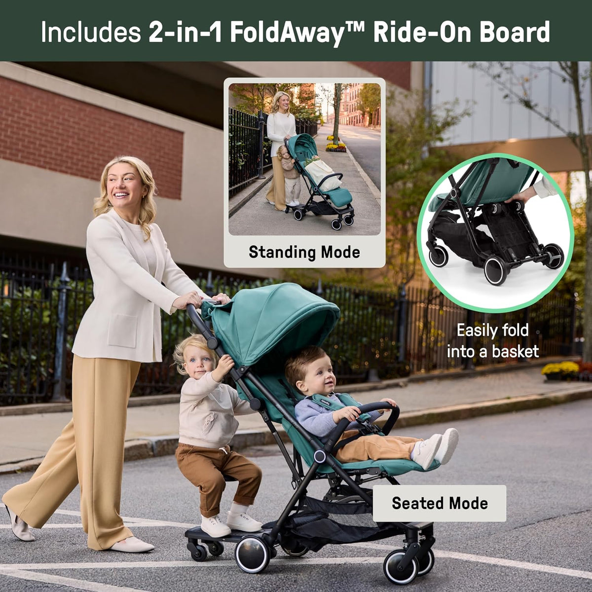 Ingenuity 3D Travelmate Pro - Cochecito de viaje ligero con tabla p...